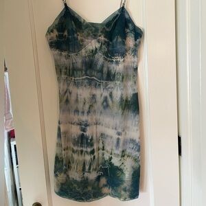 Gorgeous handmade tie-dyed lacy satin midi slip dress